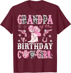 Grandpa Of The Birthday Cow-Girl Pink Disco Rodeo Western T-Shirt - T-Shirt | Maroon