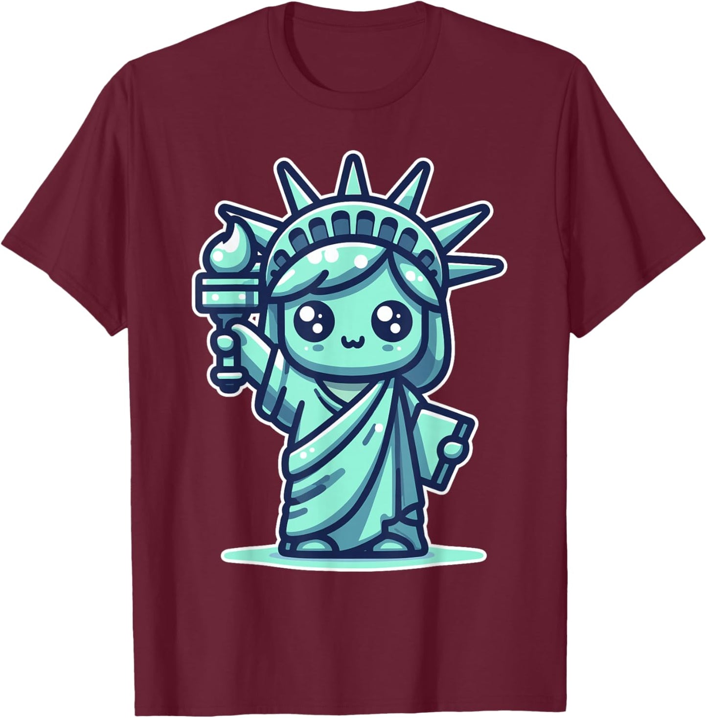 Cute Kawaii Statue of Liberty NYC New York City T-Shirt - T-Shirt | Maroon