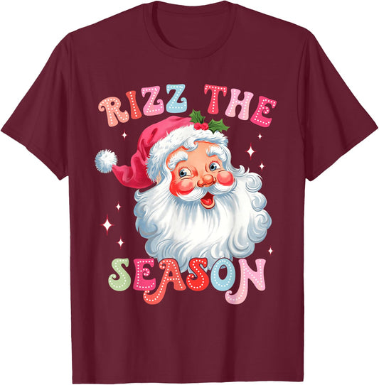 Rizz the Season Funny Christmas Rizzmas Santa Claus Rizzler T-Shirt - T-Shirt | Maroon