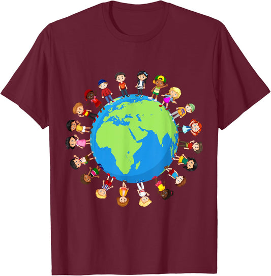 Earth Day Children Around the World Environmentalist T-Shirt - T-Shirt | Maroon
