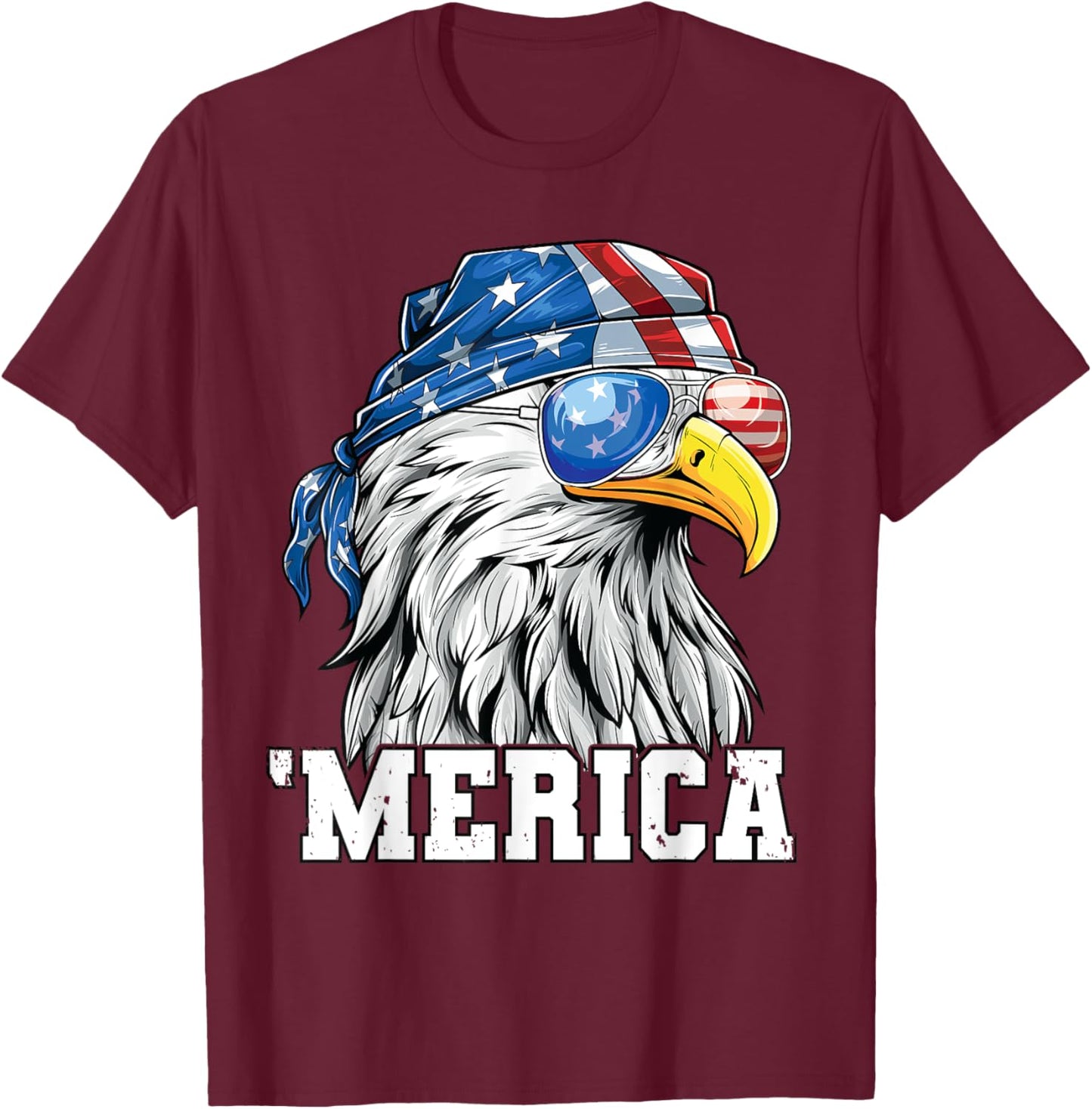 Patriotic 4th of July Shirt Men USA Flag Merica Bald Eagle T-Shirt - T-Shirt | Maroon