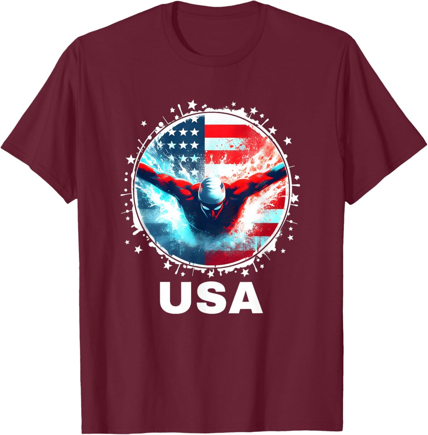 Swimming United States Team Apparel American Flag Swimming T-Shirt - T-Shirt | Maroon