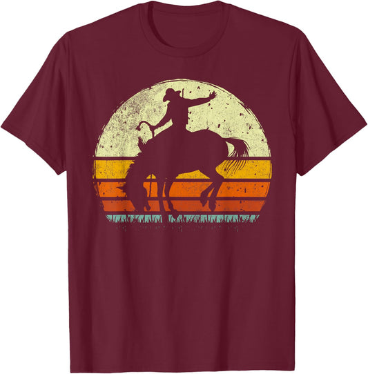 Rodeo Bucking Horse Retro Vintage Equestrian T-Shirt - T-Shirt | Maroon