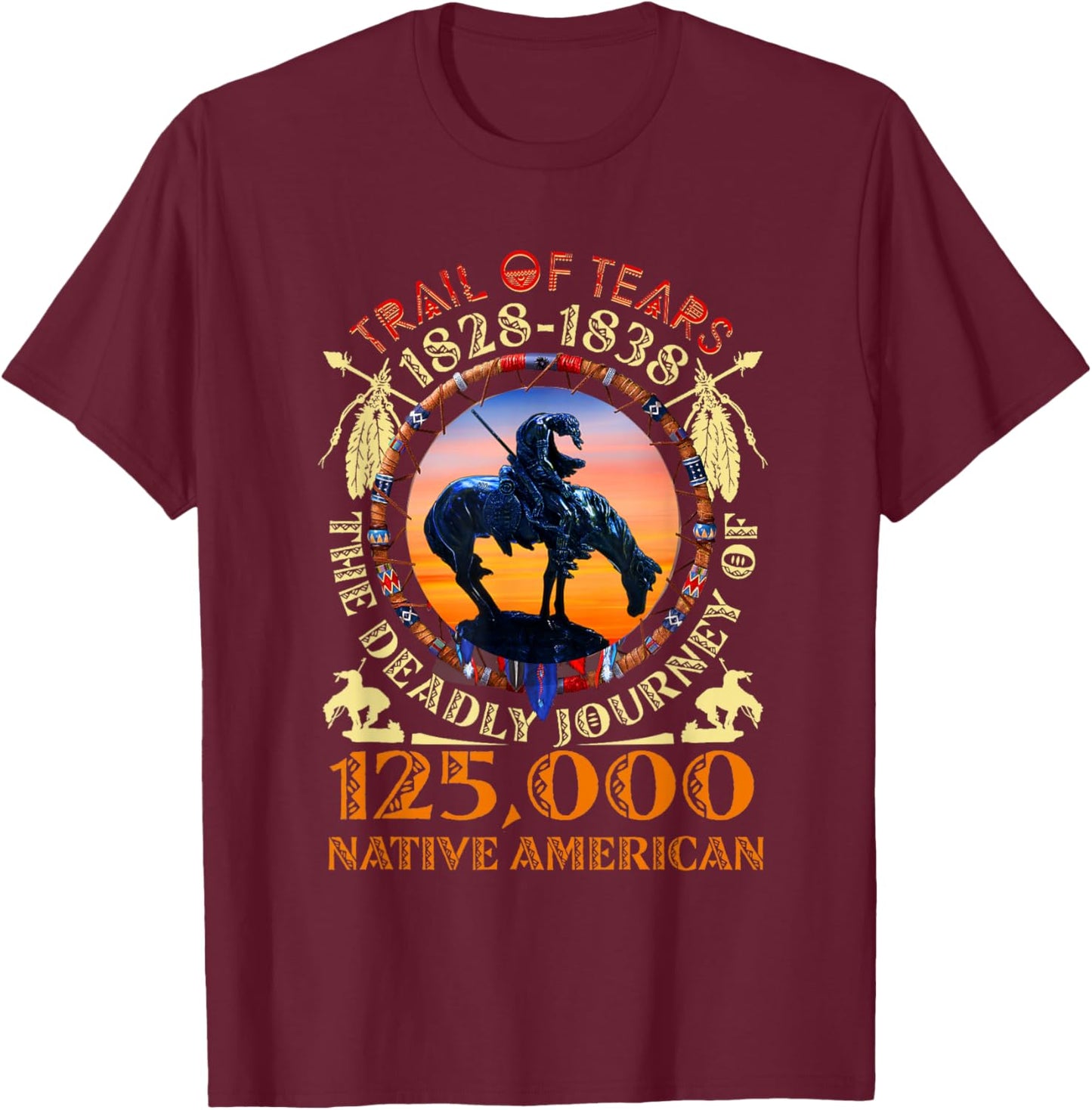 Native American Trail Of Tears 125000 - Black, Small - Short Sleeve - Cultural T-Shirt - T-Shirt | Maroon