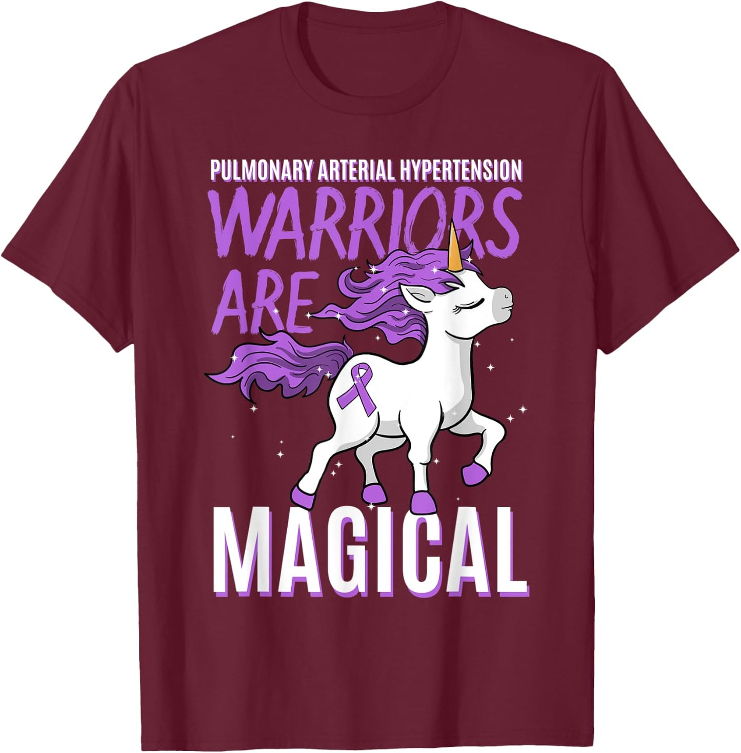 Pulmonary Arterial Hypertension Awareness Unicorn Lover Gift T-Shirt - T-Shirt | Maroon