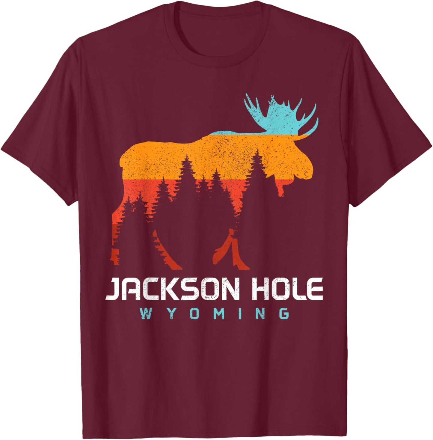 Jackson Hole Wyoming Vintage Moose Souvenir Pride Vintage T-Shirt - T-Shirt | Maroon