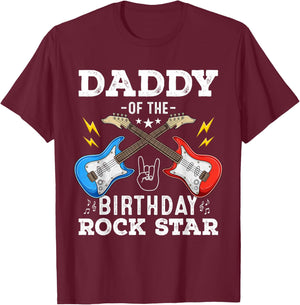 Daddy Of The Birthday Rock Star Cool Guitar Themed Birthday T-Shirt - T-Shirt | Maroon