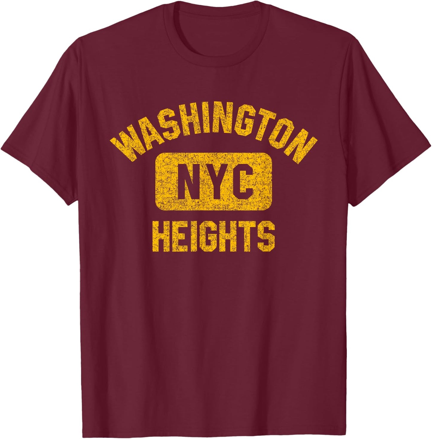 Washington Heights NYC Gym Style Distressed Amber Print T-Shirt - T-Shirt | Maroon