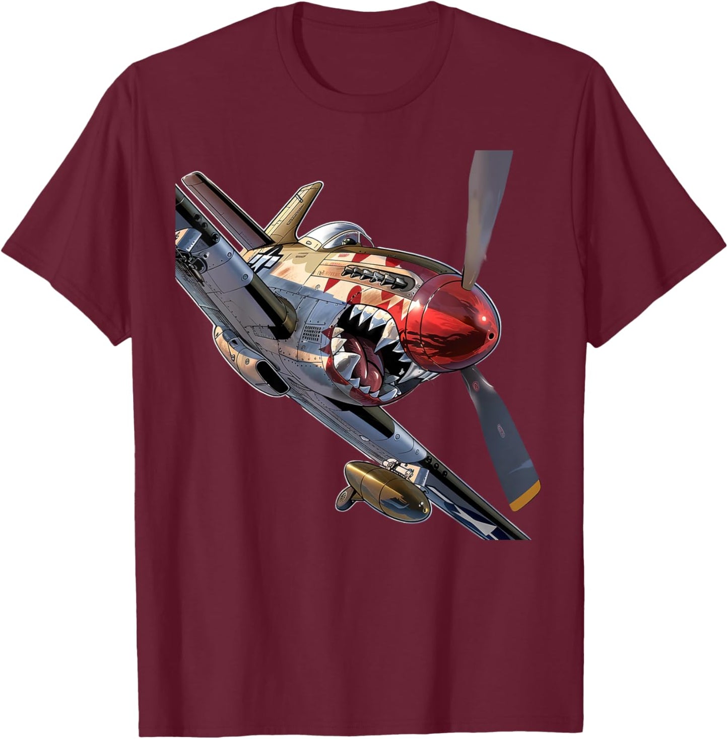 Fun Cartoon P-51 Fighter Plane Aircraft Warbird Hobbyist T-Shirt - T-Shirt | Maroon
