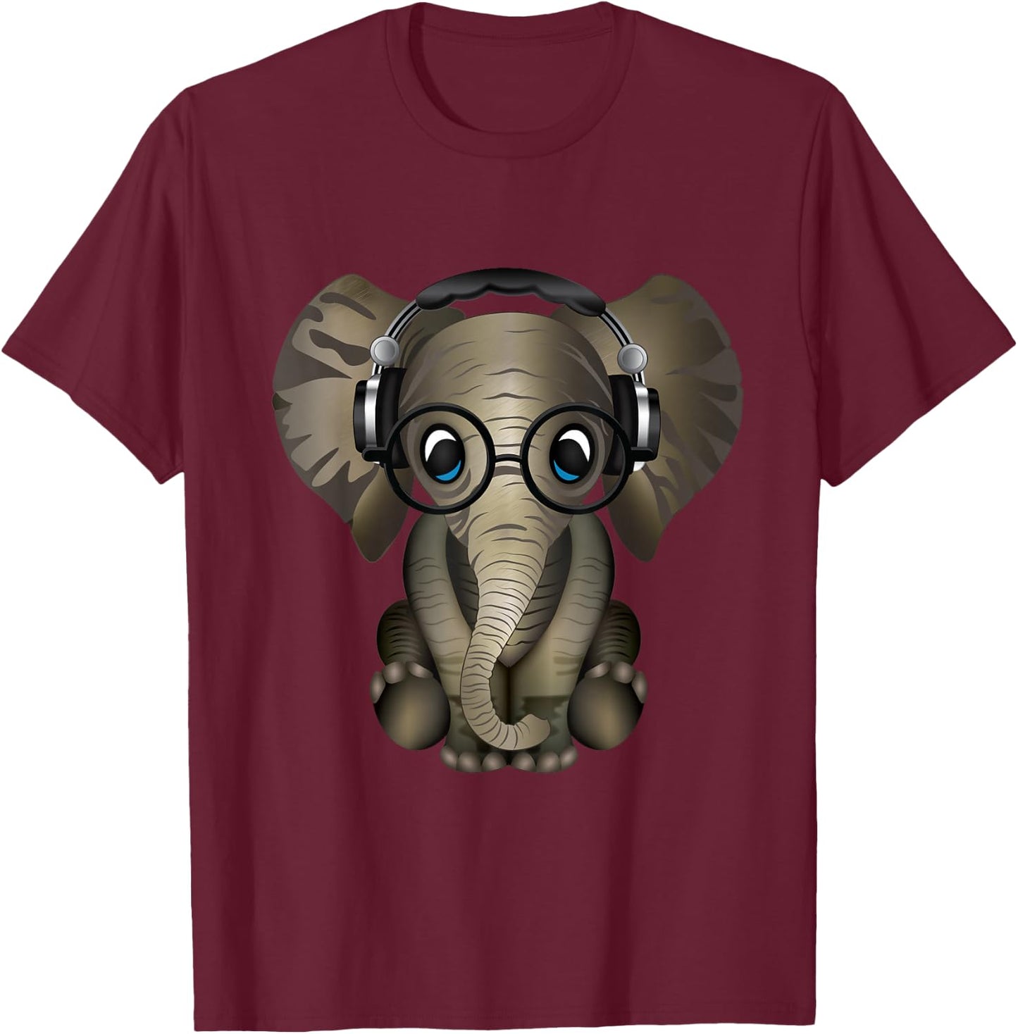 Baby Elephant DJ Wearing Headphones & Glasses Gift T-Shirt - T-Shirt | Maroon