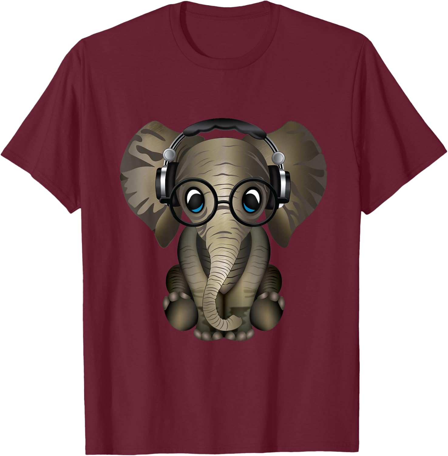 Baby Elephant DJ Wearing Headphones & Glasses Gift T-Shirt - T-Shirt | Maroon