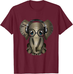 Baby Elephant DJ Wearing Headphones & Glasses Gift T-Shirt - T-Shirt | Maroon