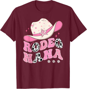 Rodeo Nana Pink CowGirl 1St Birthday Family Matching T-Shirt - T-Shirt | Maroon