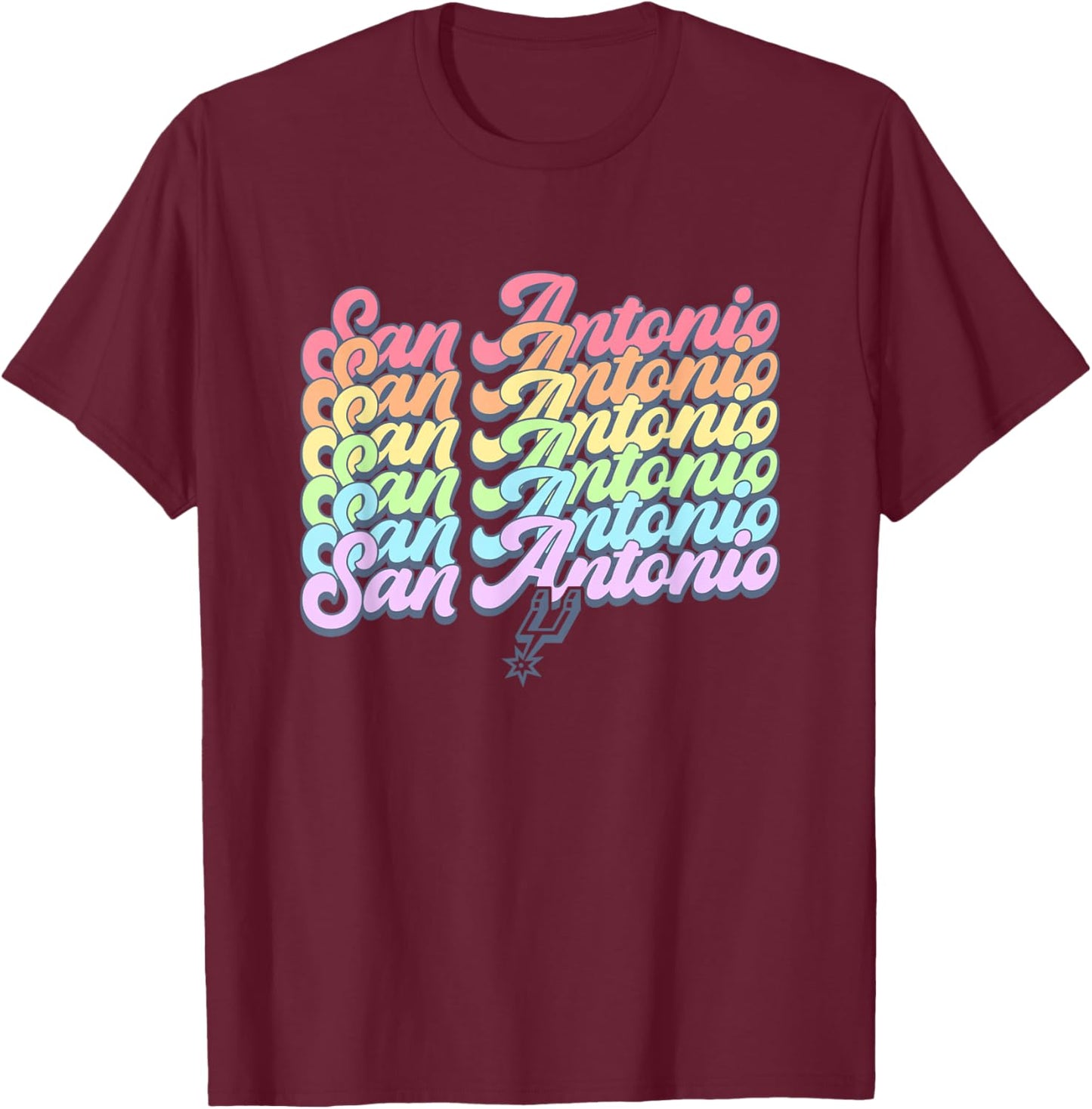 NBA San Antonio Spurs Pastel Rainbow Pride Stack T-Shirt - T-Shirt | Maroon