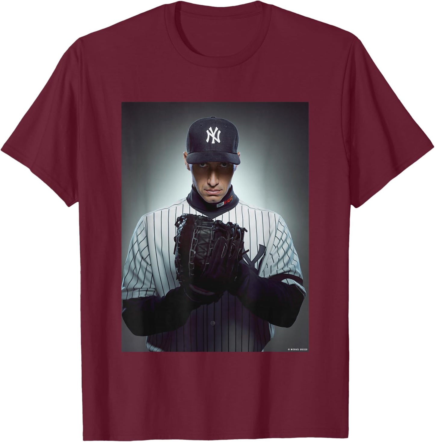 Andy Pettitte New York Yankees Catcher by Michael Grecco T-Shirt - T-Shirt | Maroon