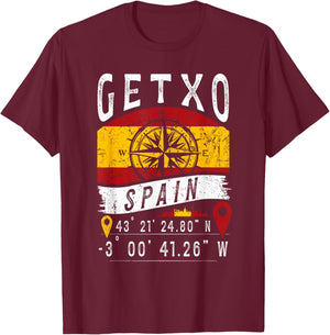 Getxo Spain Flag GPS Coordinates Of Getxo T-Shirt - T-Shirt | Maroon