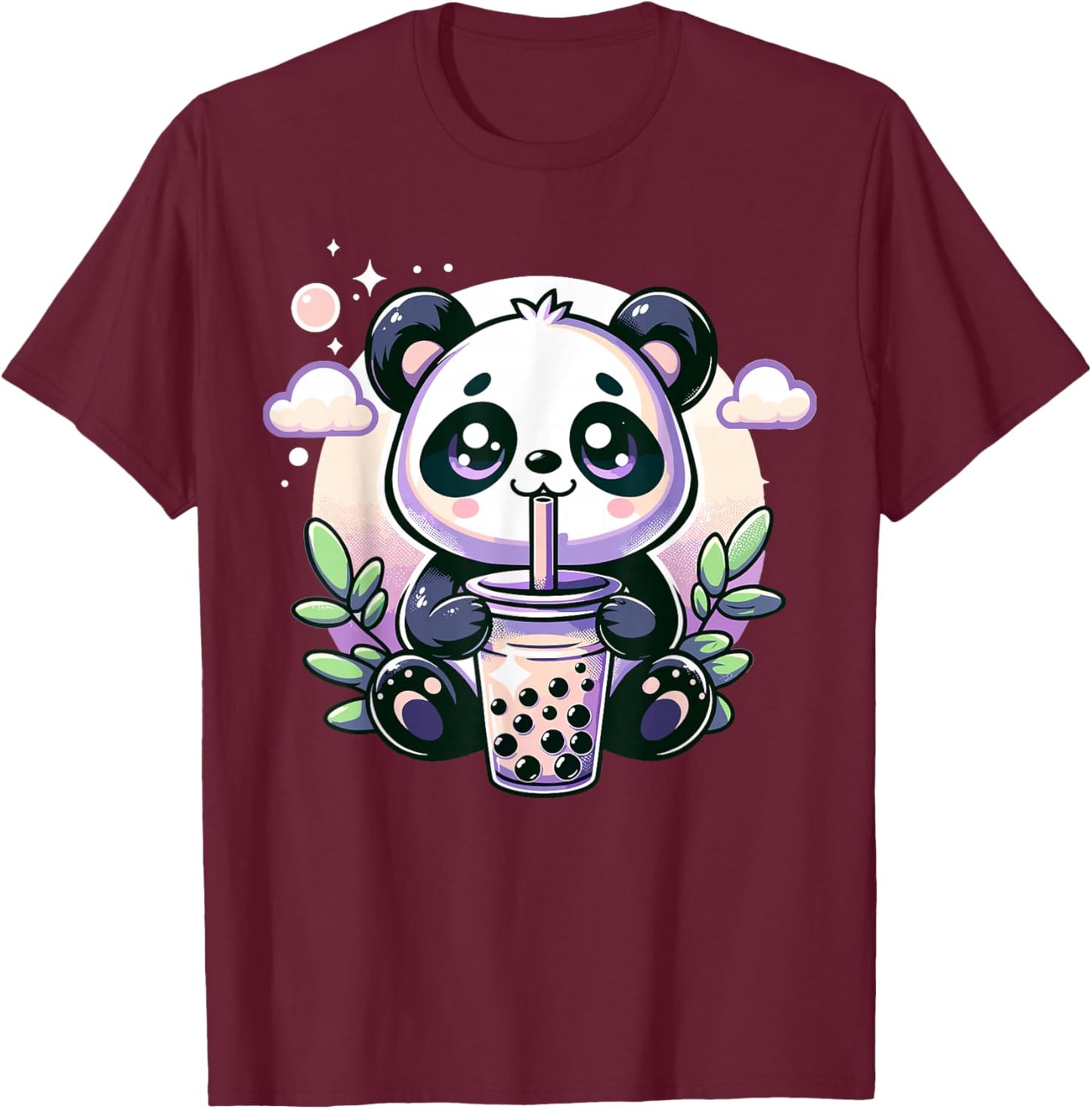 Kawaii Panda Anime Boba Drink Bubble Tea Kids Teen Girl Boy T-Shirt - T-Shirt | Maroon