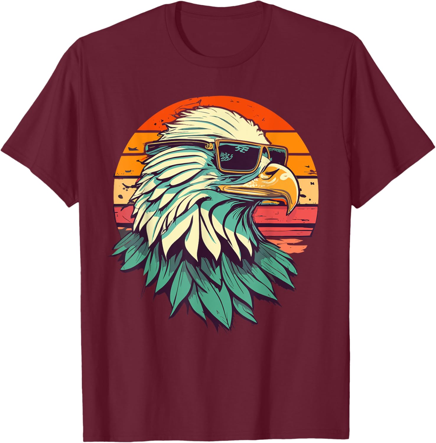Vintage Eagle with Sunglasses - Retro American Bald Eagle T-Shirt - T-Shirt | Maroon
