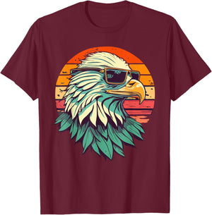 Vintage Eagle with Sunglasses - Retro American Bald Eagle T-Shirt - T-Shirt | Maroon