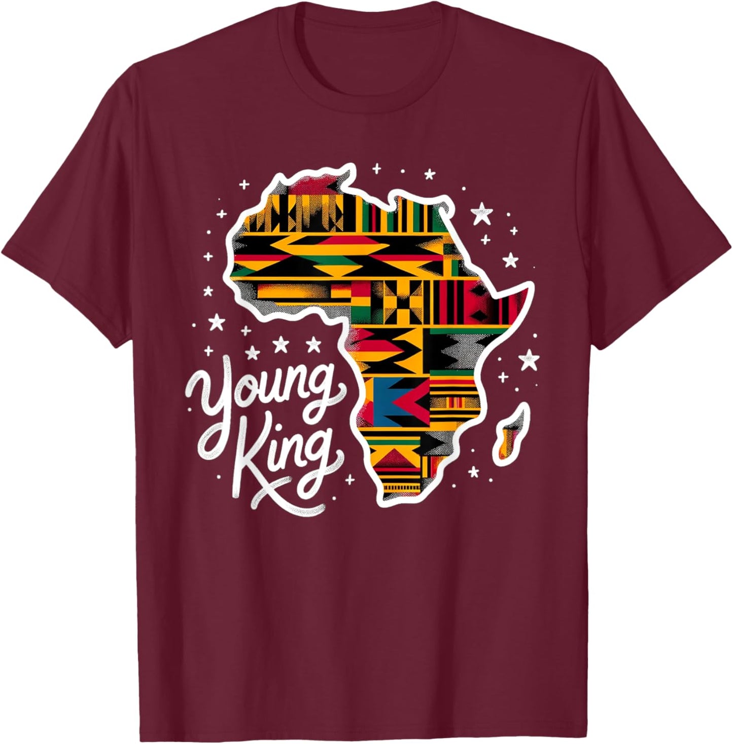 Boys African Kente Print Clothes Kids Young King Kente Youth T-Shirt - T-Shirt | Maroon