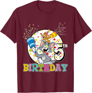 Kids Tom and Jerry 5th Birthday Portrait T-Shirt - T-Shirt | Maroon