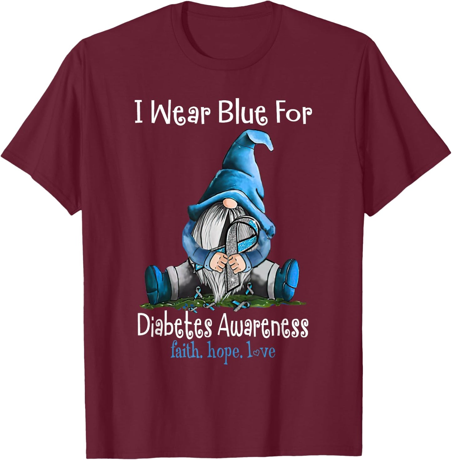 November Diabetes Awareness Month Funny Gnomes Wear Blue T-Shirt - T-Shirt | Maroon