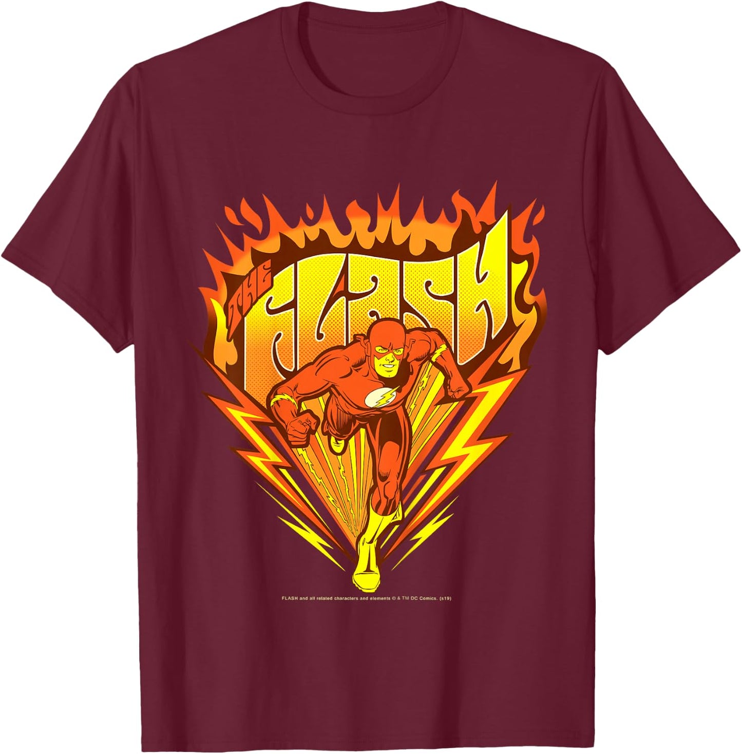 Kids DC Comics The Flash Flames Pop Art Poster T-Shirt - T-Shirt | Maroon
