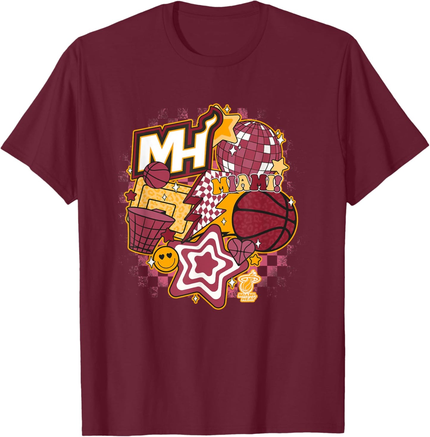 NBA Miami Heat Psychedelic Basketball Collage T-Shirt - T-Shirt | Maroon
