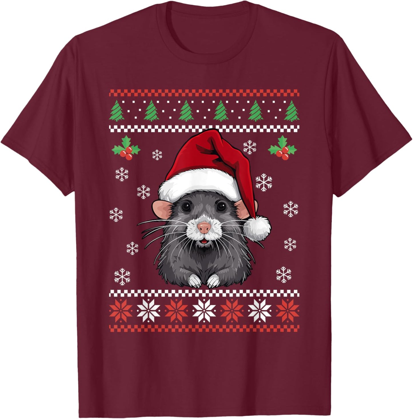 Rat Ugly Christmas Sweater Mouse Xmas for Adults Kids T-Shirt - T-Shirt | Maroon