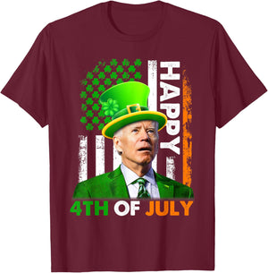 Funny Joe Biden St Patricks Day Happy 4th Of July US Flag T-Shirt - T-Shirt | Maroon