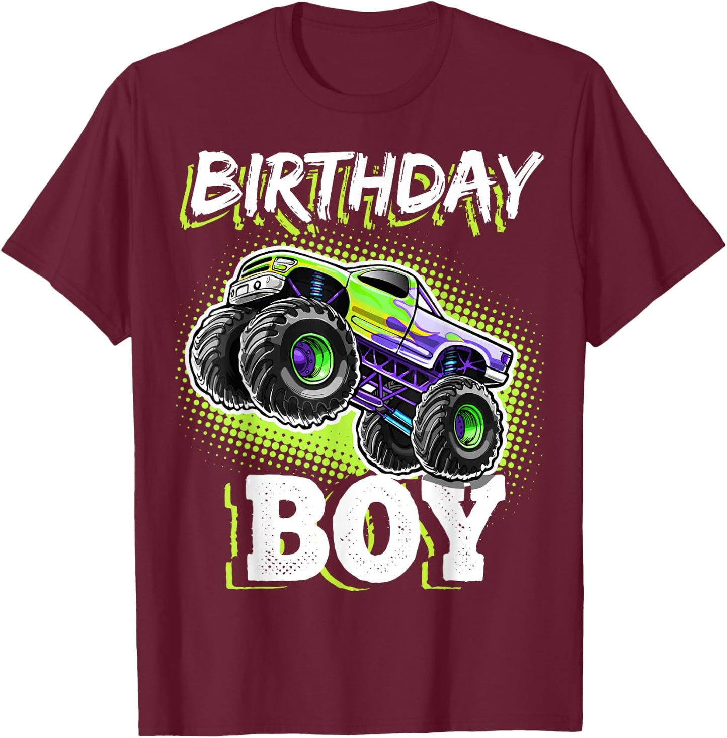 Birthday Boy Monster Truck Birthday Party Gift Boys Kids T-Shirt - T-Shirt | Maroon