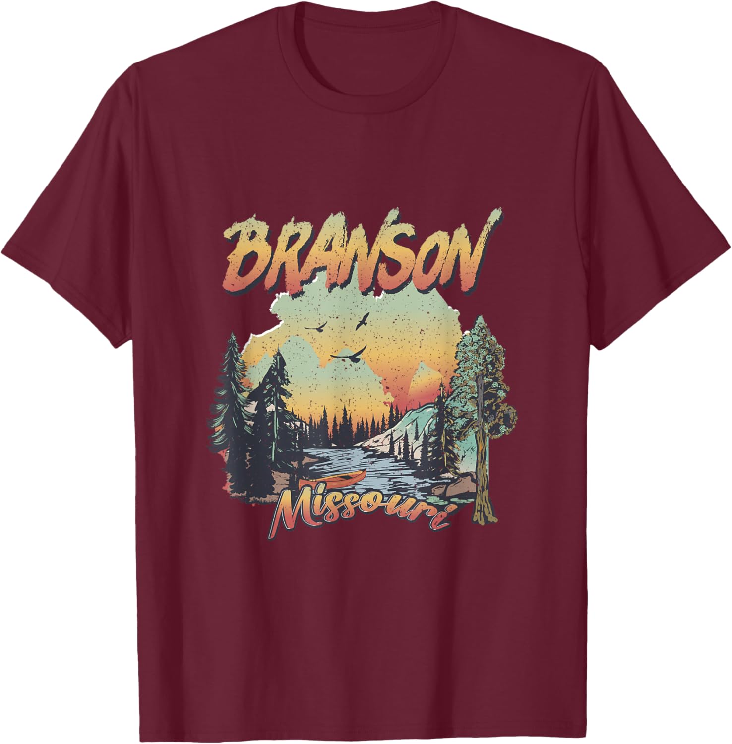 Vintage Branson Missouri Nature Mountain Hiking Souvenir T-Shirt - T-Shirt | Maroon