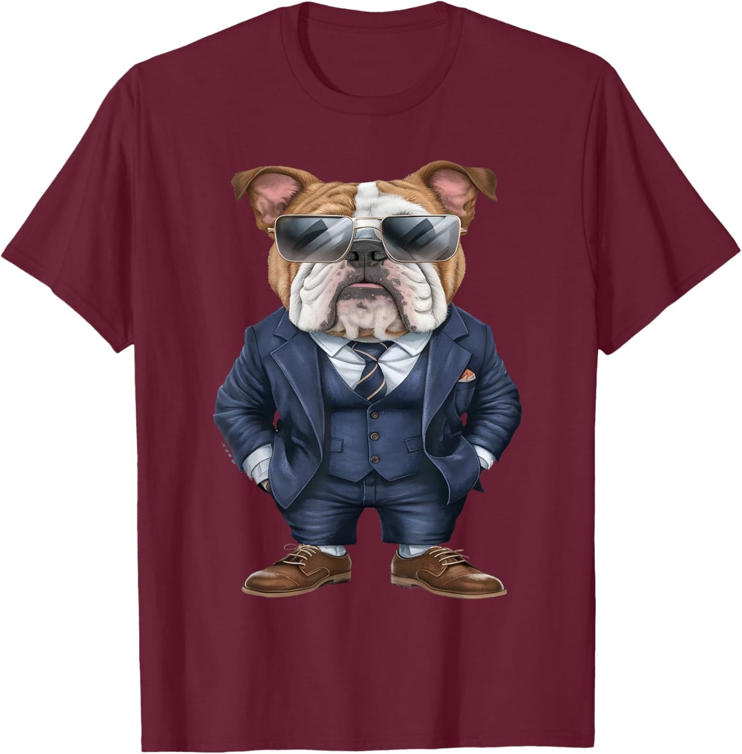 Men Woman English Bulldog Suit English Bulldog T-Shirt - T-Shirt | Maroon