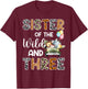 Sister Of The Wild and Three 3 Birthday Zoo Safari Jungle T-Shirt - T-Shirt | Maroon