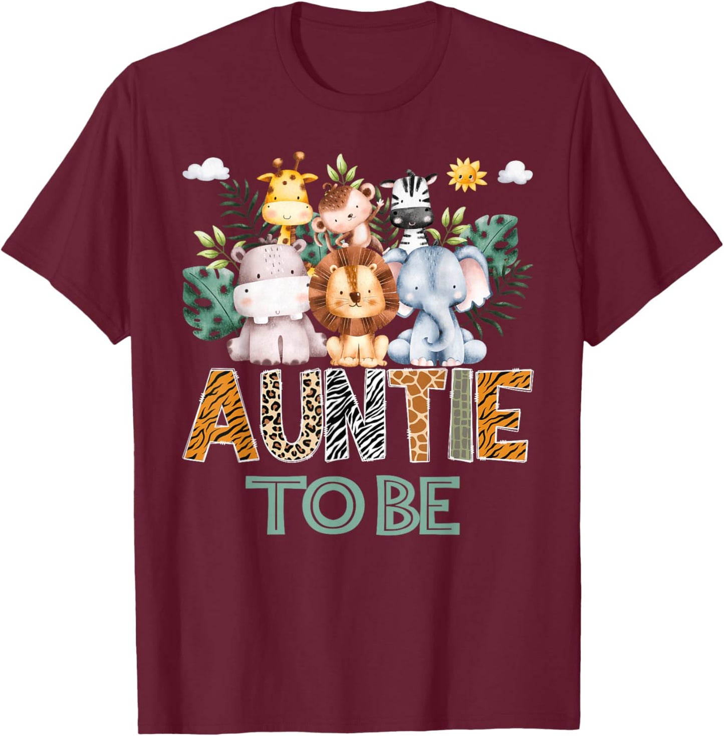 Soon To Be Auntie Jungle Animal Safari Gender Reveal T-Shirt - T-Shirt | Maroon
