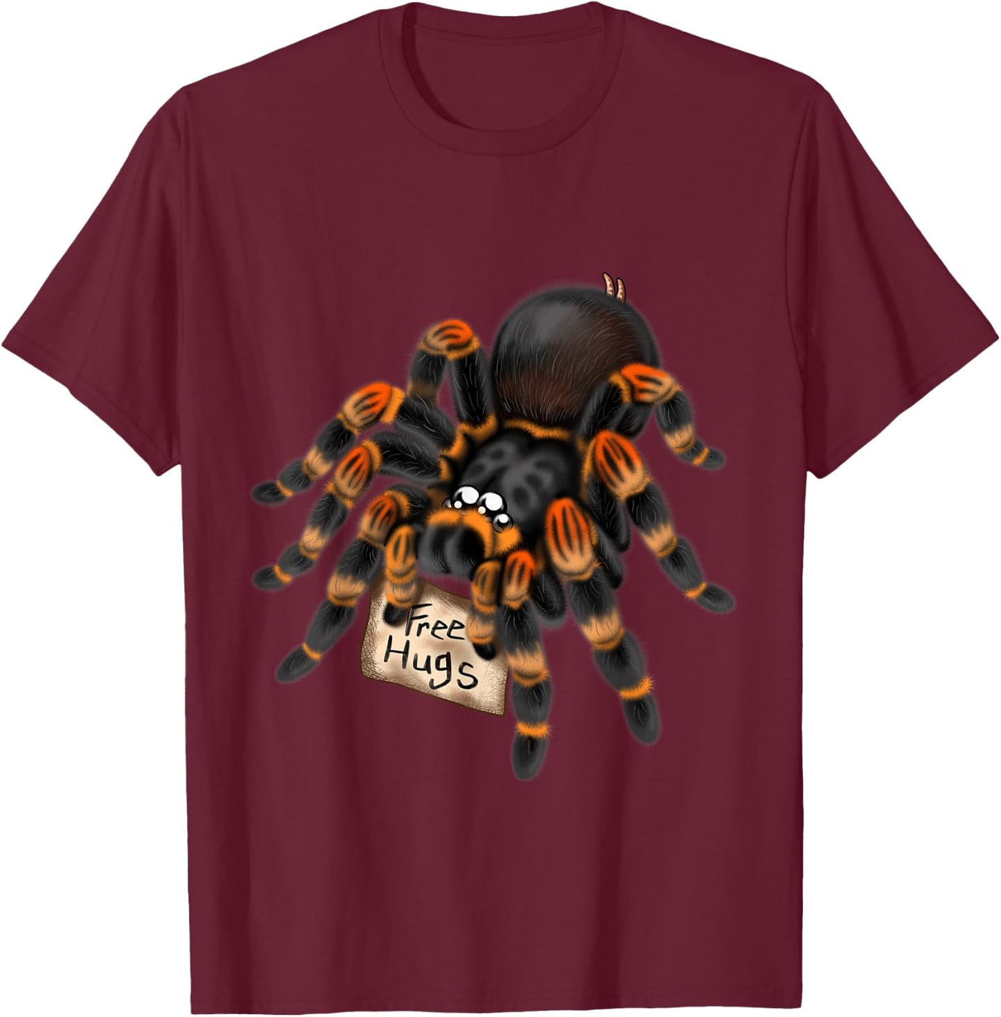 Red Orange Knee Tarantula Spider Hugs T-Shirt - T-Shirt | Maroon