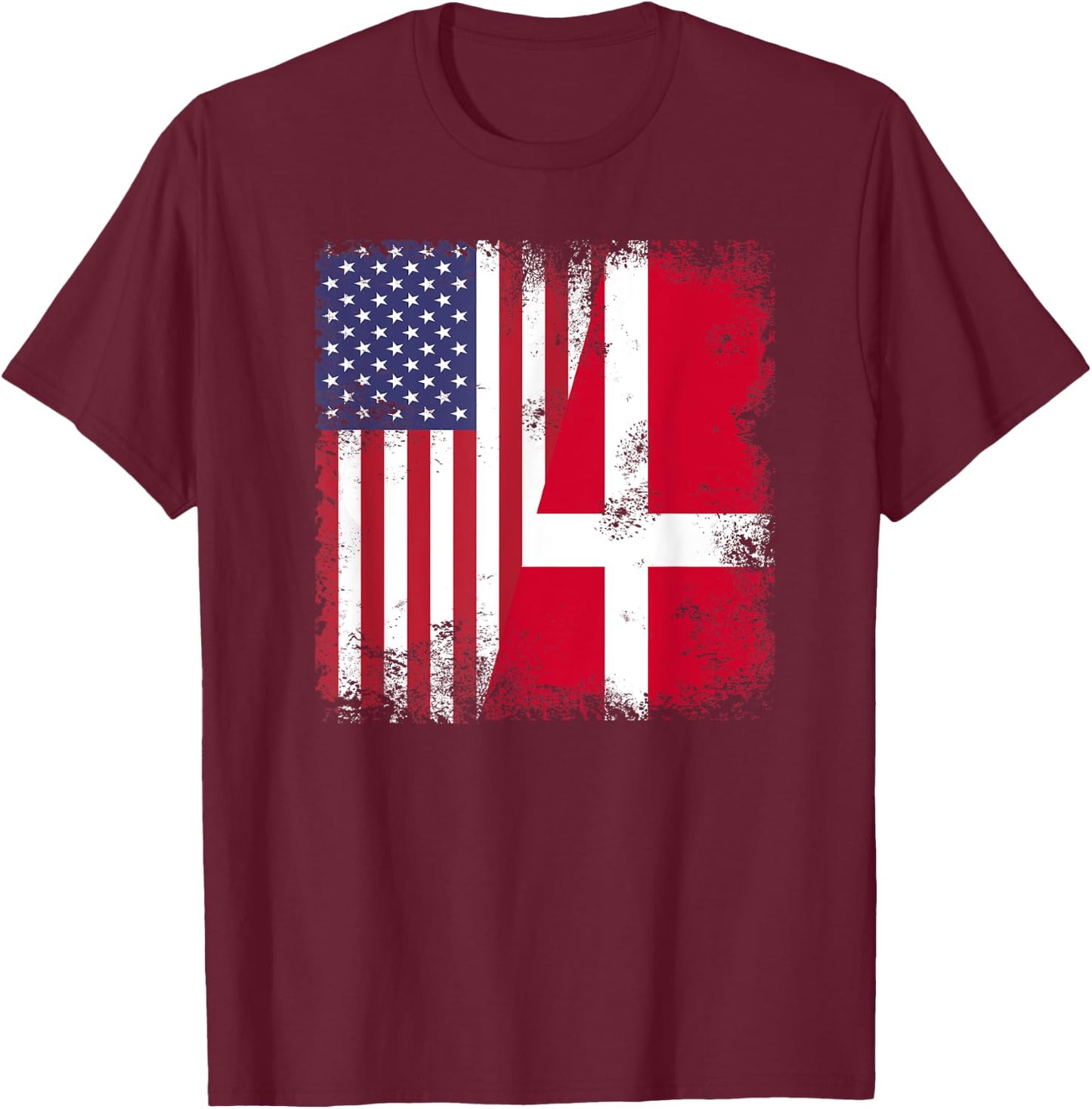 Half Danish Dane Flag | Vintage Denmark USA Gift T-Shirt - T-Shirt | Maroon