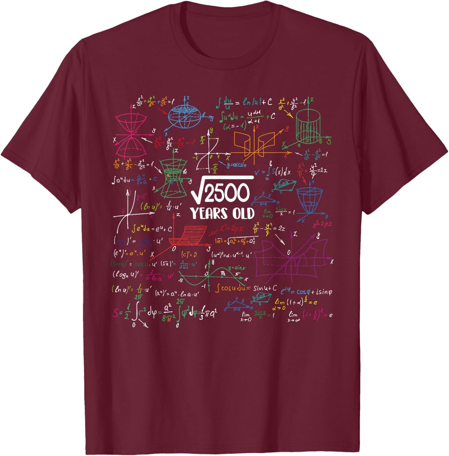 Square Root of 2500 - 50 Year Old Math Lovers 50th Birthday T-Shirt - T-Shirt | Maroon