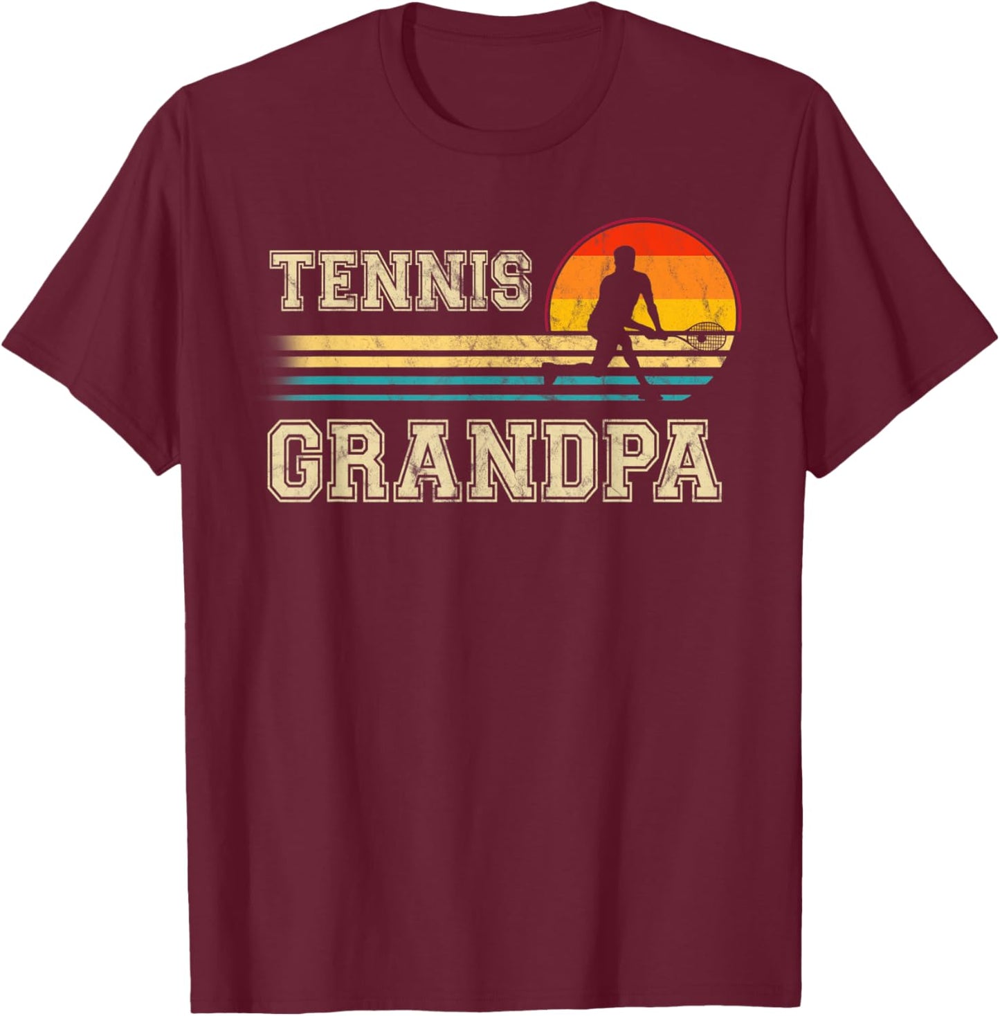 Vintage Retro Tennis Grandpa T shirt For Gift Sunset T-Shirt - T-Shirt | Maroon