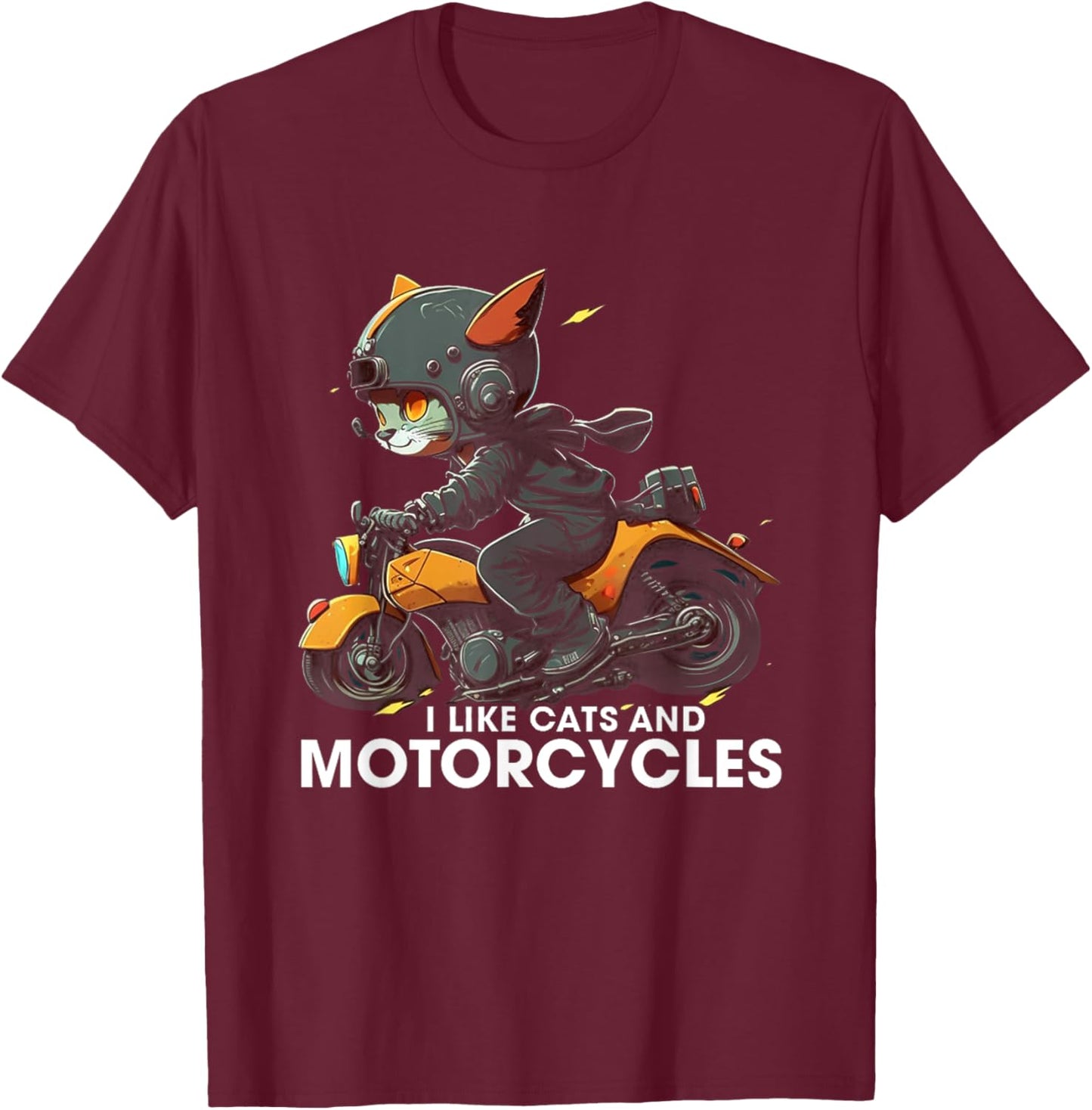 I Like Cats And Motorcycles cat riding motorcycle cute cat Men Women T-Shirt - T-Shirt | Maroon