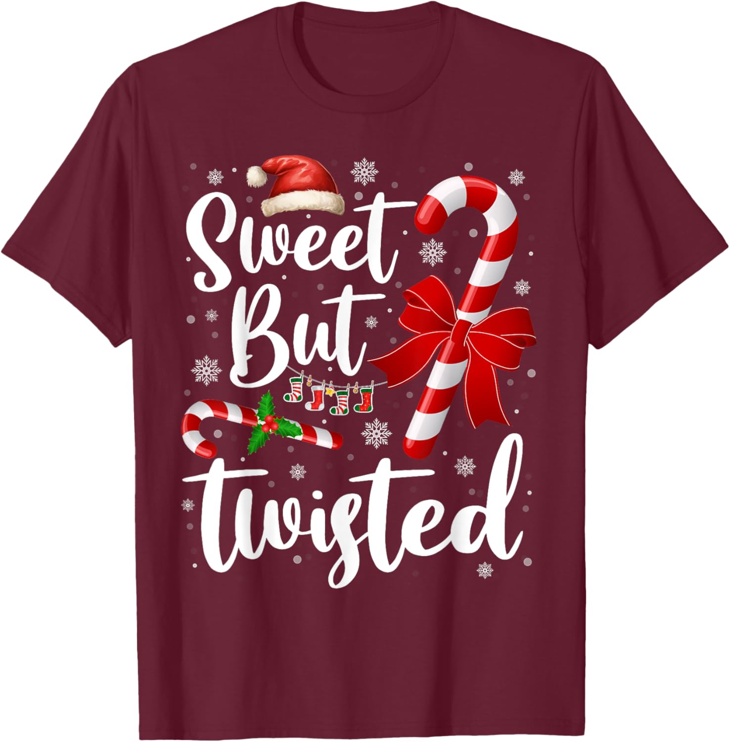 Candy Cane Lovers Christmas Sweet But Twisted Xmas Pajamas T-Shirt - T-Shirt | Maroon