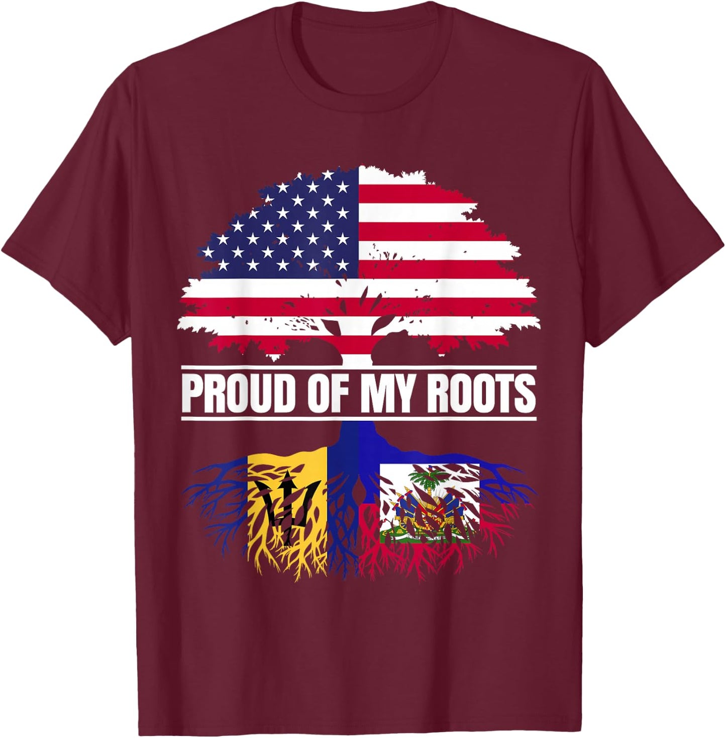 Barbados Haiti Heritage Proud of my Roots Bajan Haitian T-Shirt - T-Shirt | Maroon