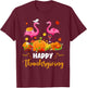 Cool Happy Thanksgiving Flamingo Drinking Wine Lover Gifts T-Shirt - T-Shirt | Maroon