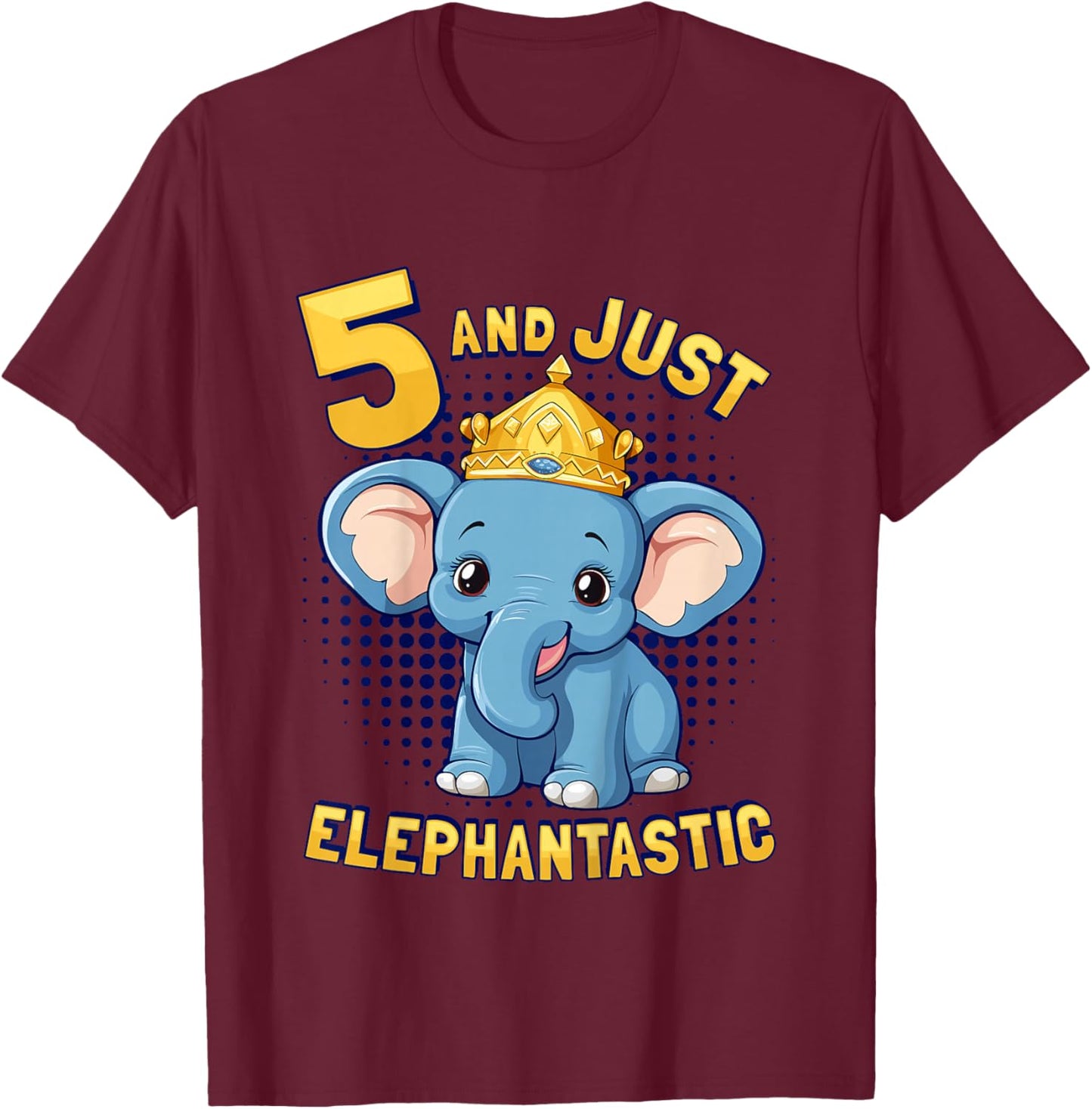 Kids Elephant 5th Birthday Child Age 5 Years Elephant T-Shirt - T-Shirt | Maroon