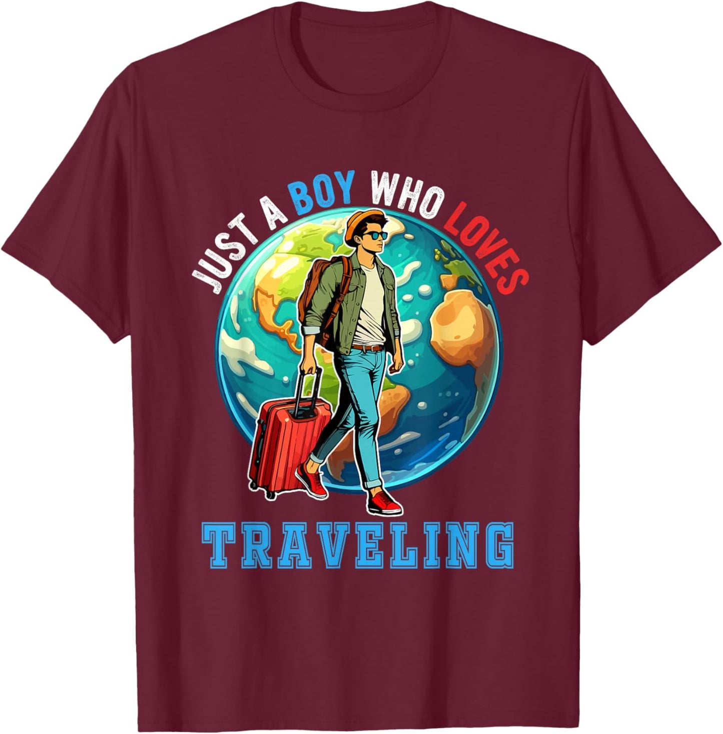 A Boy Loves Traveling Costume Men Matching Travel Lover T-Shirt - T-Shirt | Maroon