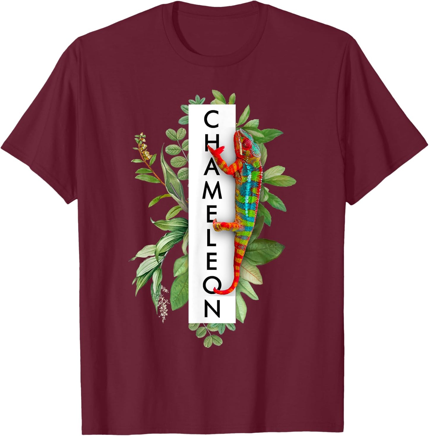 Panther Chameleon Tropical Print Chameleon Lizard T-Shirt - T-Shirt | Maroon