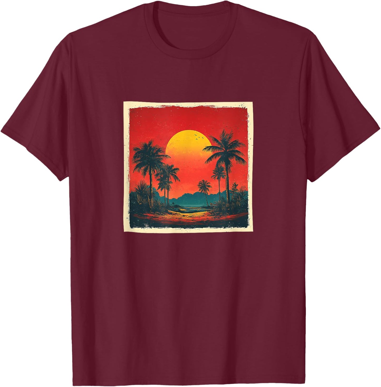 Desert Oasis Vintage Landscape Graphic T-Shirt - T-Shirt | Maroon