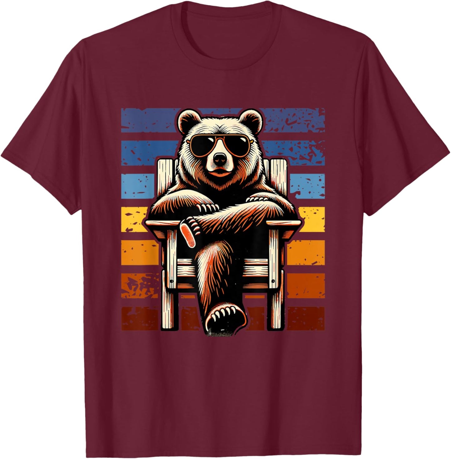 Cool Retro Bear in Sunglasses 70s 80s 90s Novelty Funny Bear T-Shirt - T-Shirt | Maroon
