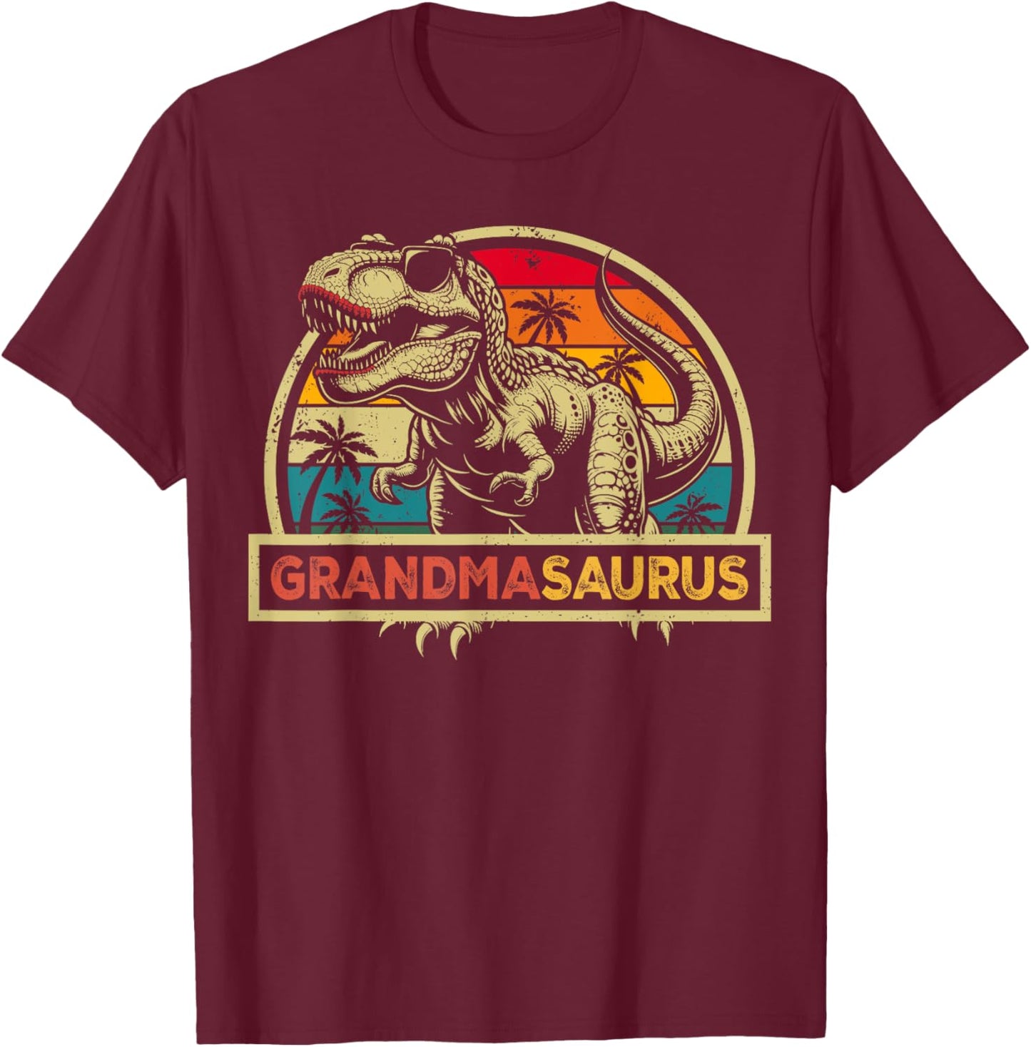 Grandmasaurus T Rex Dinosaur Grandma Saurus Family Matching T-Shirt - T-Shirt | Maroon