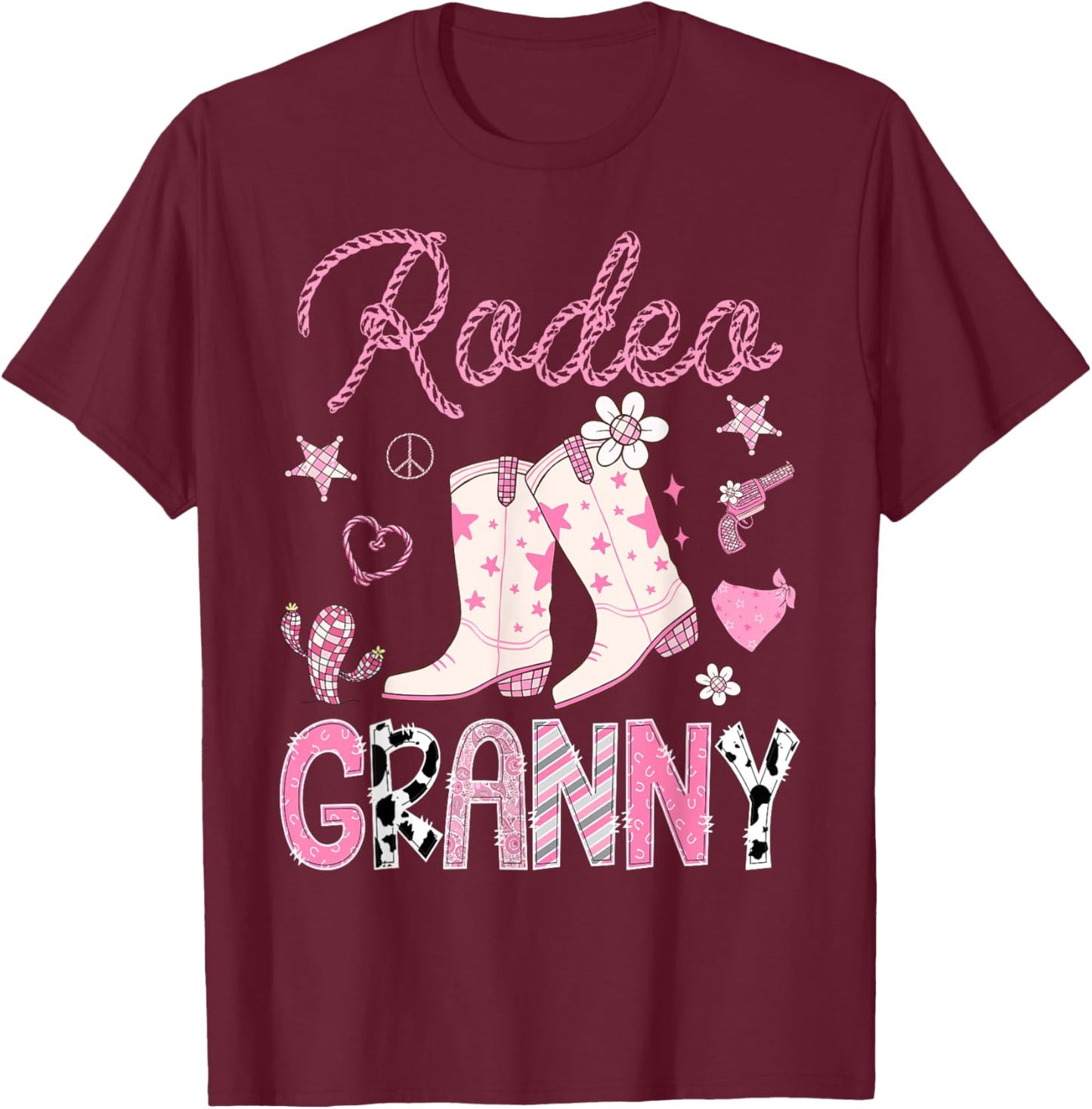 Rodeo Granny Pink Boots Disco CowGirl Birthday Party T-Shirt - T-Shirt | Maroon